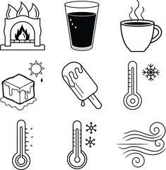 Temperature Icons Heat, Cold, Hot Drinks, and Weather Symbols