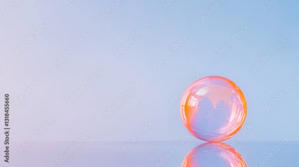 Poster a vibrant bubble sits on a reflective surface, capturing various colors and the surrounding light in
