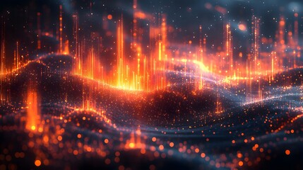 Predictive analytics data visualization with futuristic glowing graphs, white background, 3D rendering