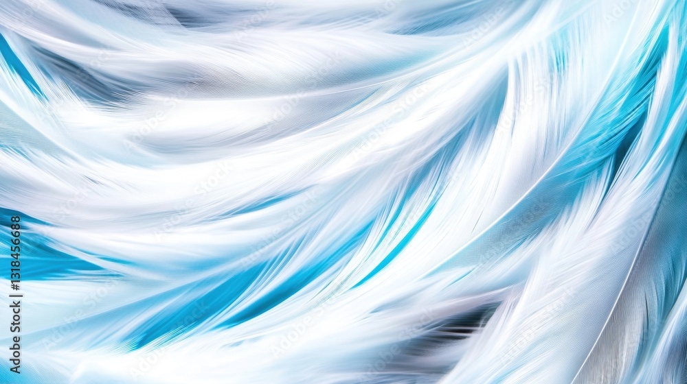 Poster soft textures in shades of blue and white blend together, creating a visually captivating flow resem
