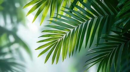 Obraz premium Tropical Coconut Tree Branches Border Botanical Background for Relaxing Beach Decor, Perfect for Booklet or Room Decoration