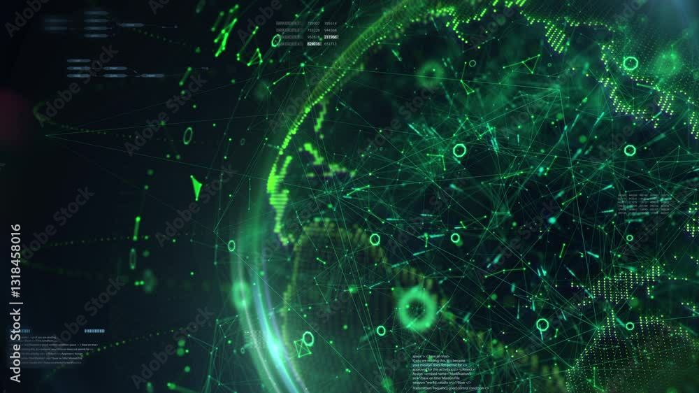 Poster technology digital earth rotation 3d telecommunication signal transfer concept. global cyber network