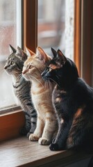 Three Cats Gazing Out Window, Capturing Moments of Curiosity