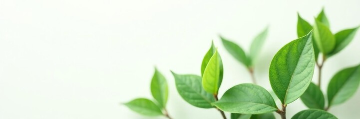 Fototapeta premium Delicate green plant leaves on a plain white background, foliage, simple, minimalist