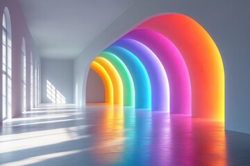 Modern interior with rainbow arches symbolizing LGBTQ+ pride