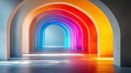 Fototapeta premium Colorful rainbow arch hallway symbolizing LGBTQ+ love and unity