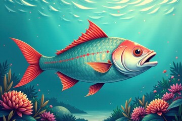 Naklejka premium School of fish illustration for food blog website, ocean, seafood, food