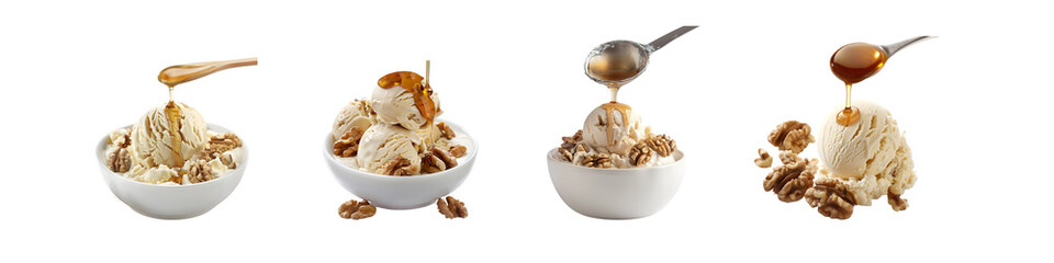 Vanilla Ice Cream with Drizzled Honey and Walnuts