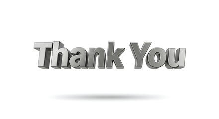 Fototapeta premium 3D metallic silver 'Thank You' text with a shadow effect on a white background
