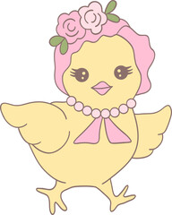 Cute Easter Chicken with a Decorative Easter Egg in a Groovy Retro Hippie Design