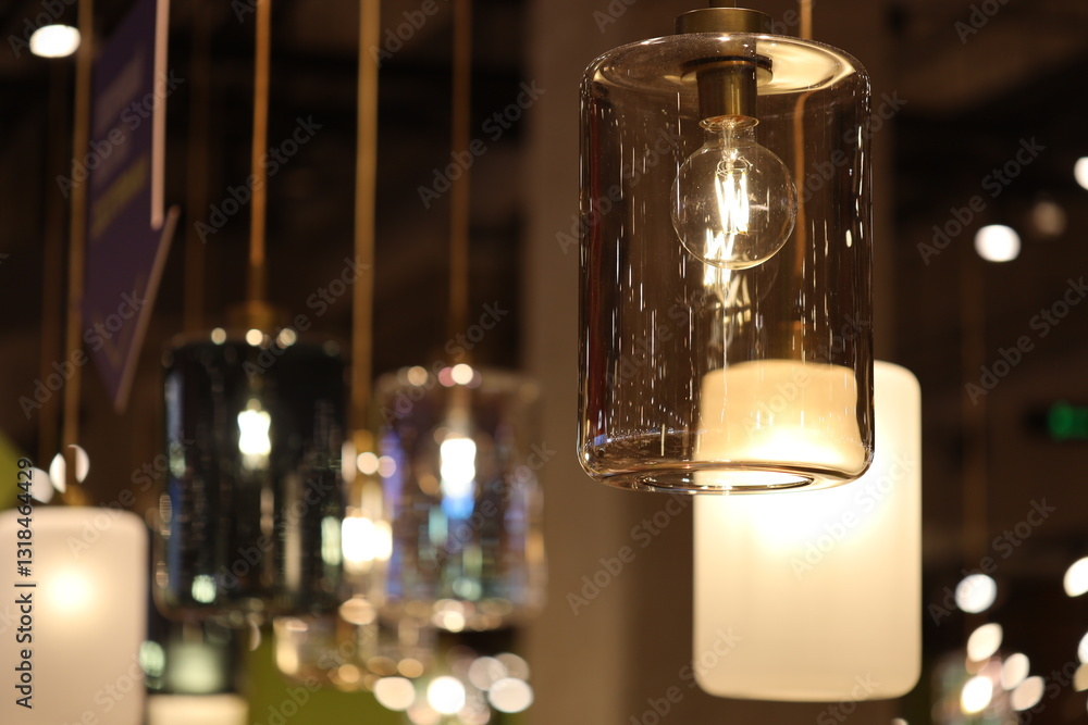 Poster string lights suspended from the ceiling, perfect for parties or events.
