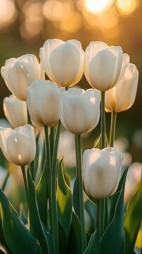 Fototapeta a field of tulips against a sunset background