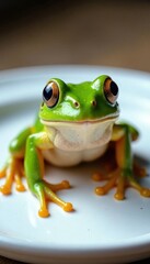 Obraz premium Close-up of a frog on a white plate , food, nature, closeup