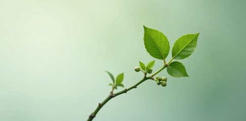 Small twig with tiny buds on a plain background, leaf, abstract, simple