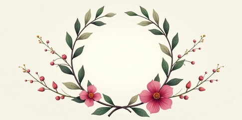 delicate laurel wreath with vines and flowers, decorative element, flowers, laurel wreath
