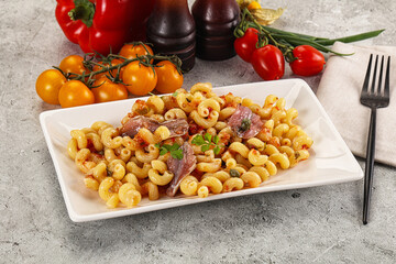 Italian pasta cellentani with anchovy