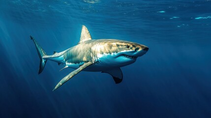 Obraz premium Great White Shark in Deep Blue