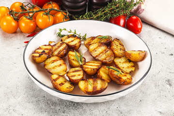 Grilled young small baby potato