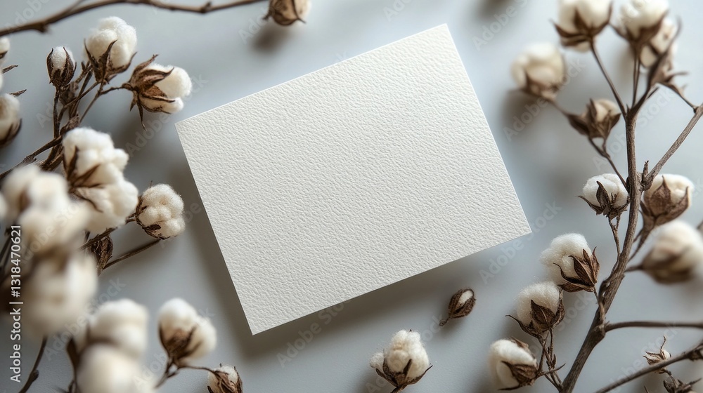 Poster a smooth, unmarked surface rests at the center, surrounded by soft cotton branches, evoking a tranqu