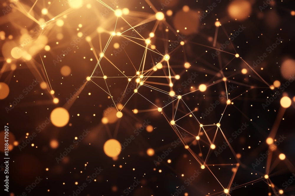 Poster abstract background of golden light with lines and dots