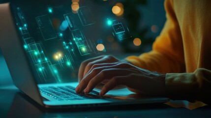 A man typing on laptop for search information on web browser networking