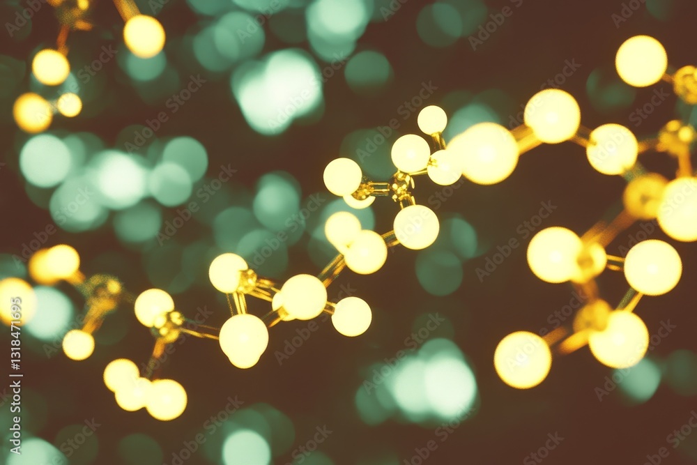 Poster abstract molecular structure with glowing bokeh background effect