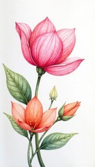 Fototapeta premium Soft watercolor floral petals unfolding on a white background, watercolor, delicate colors, gentle hues