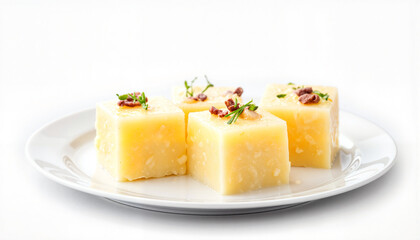 Delicious Sirene cheese cubes on elegant plate, culinary delight