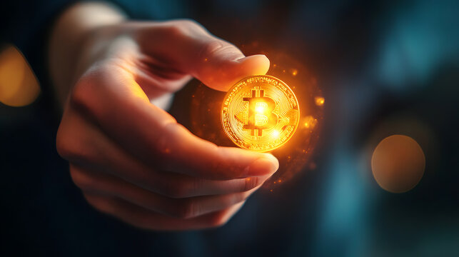 A person holding a glowing coin, representing financial success