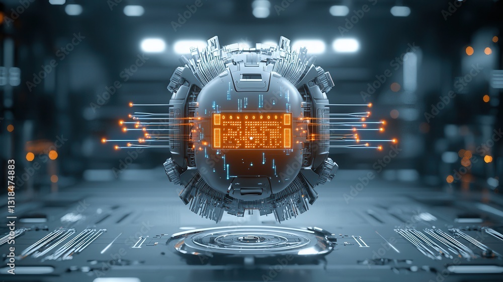 Poster a surreal and captivating image depicting a hybrid of a cybernetic brain and a tree floating in a fu