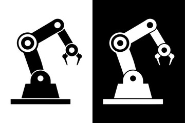 Robotic Arm Silhouette Vector Icon Black and White Background.
