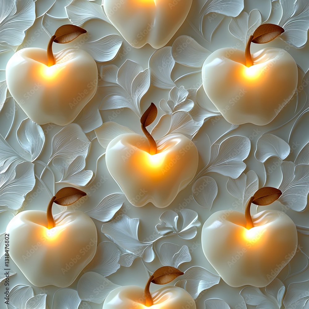Poster glowing minimalist 3d fruit pattern with soft shading and clean white background