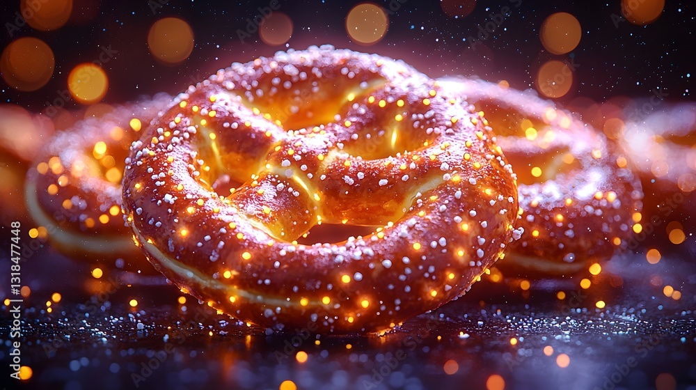 Poster glowing 3d soft pretzel pattern on deep navy background