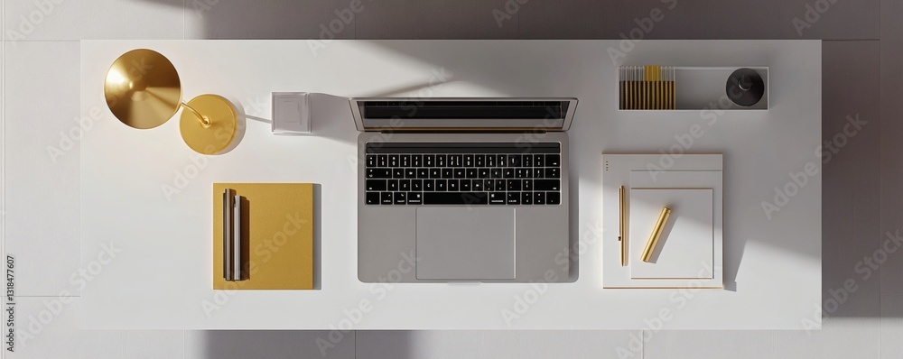 Aufkleber overhead view of a modern desk setup with minimalist design