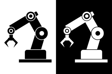 Robotic Arm Silhouette Vector Icon Black and White Background.
