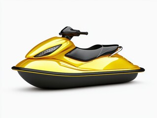 Naklejka premium Vibrant yellow jet ski with narrow seat displayed in a side view against a clean white background for a fresh look