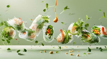 Levitating Vietnamese Gỏi Cuốn with Peanut Sauce