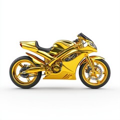 Fototapeta premium Striking gold motorcycle on a clean white background showcasing its sleek design and low seat profile in detail