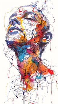 Abstract Line Drawing of a Person with DiGeorge Syndrome, Black Ink on White Background, Minimalist Art