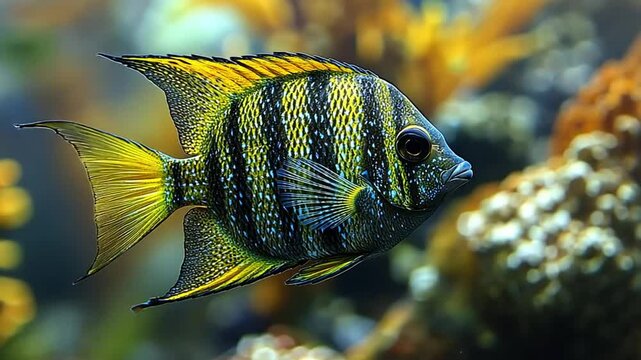 Vibrant Yellowtail Damselfish in a Coral Reef Aquarium