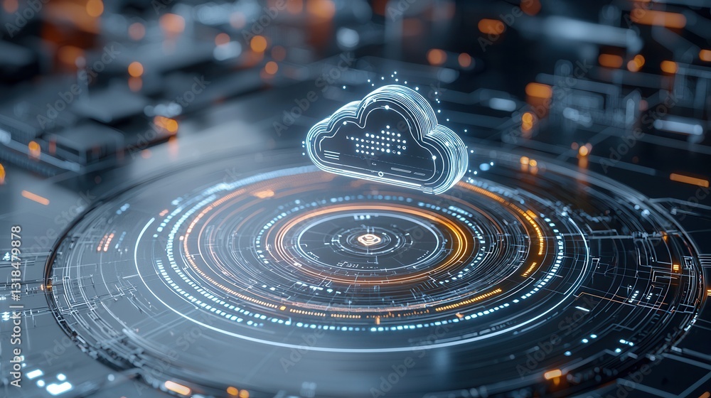 Poster futuristic 3d rendered digital concept showcasing the of cloud intelligence and advanced data analyt