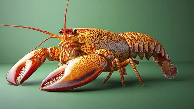 Close-up of a Vibrant Red Lobster on a Green Background