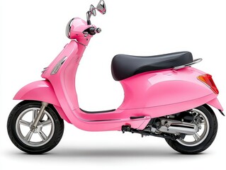 Stylish magenta scooter with curved seat design presented in a side view format isolated on a clean background