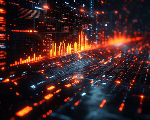 Obraz premium Futuristic digital landscape showcasing investment growth with vibrant colors