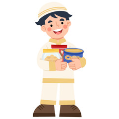 Illustration of Cheerful Boy Holding Snacks