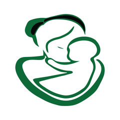 This abstract design of a mother and baby in green is perfect for heartfelt Mother's Day greetings and cards.