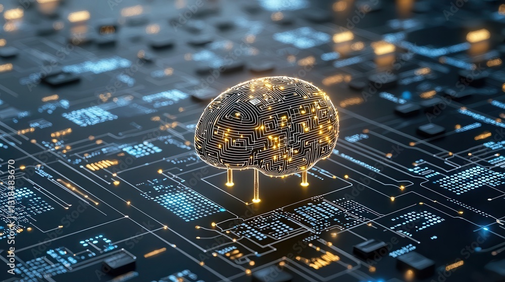 Poster advanced intelligence and learning visualization concept with futuristic digital circuits microchips