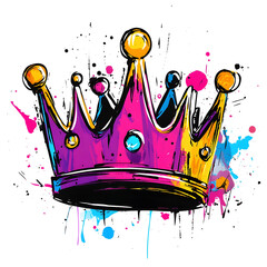 Vibrant Graffiti-Style Crown on White Background:Urban Royalty Doodle