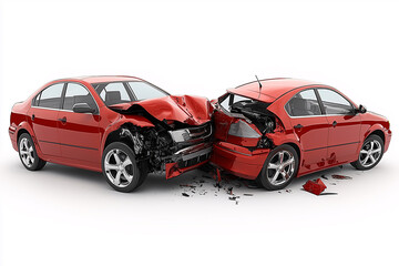 Cars crash accident on the street, damaged automobiles isolated on white background