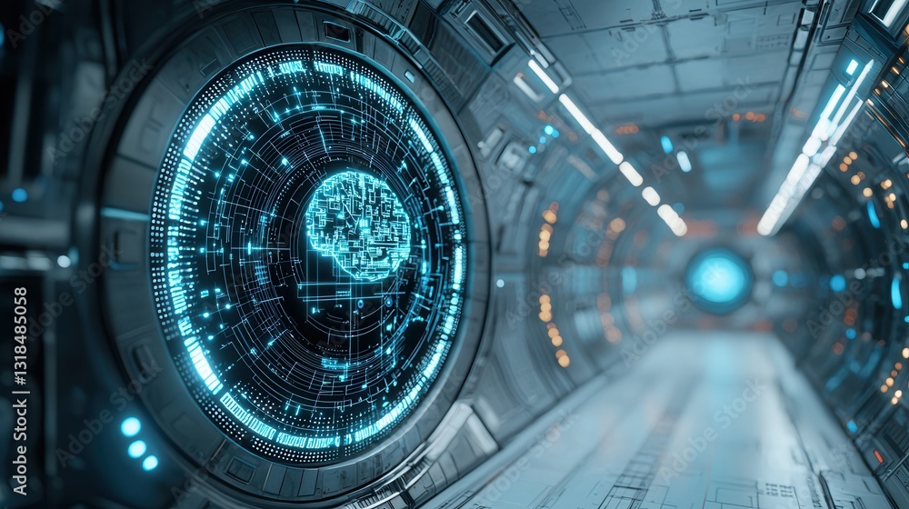 Poster futuristic intelligence concept showcasing advanced digital circuits data visualization and innovati